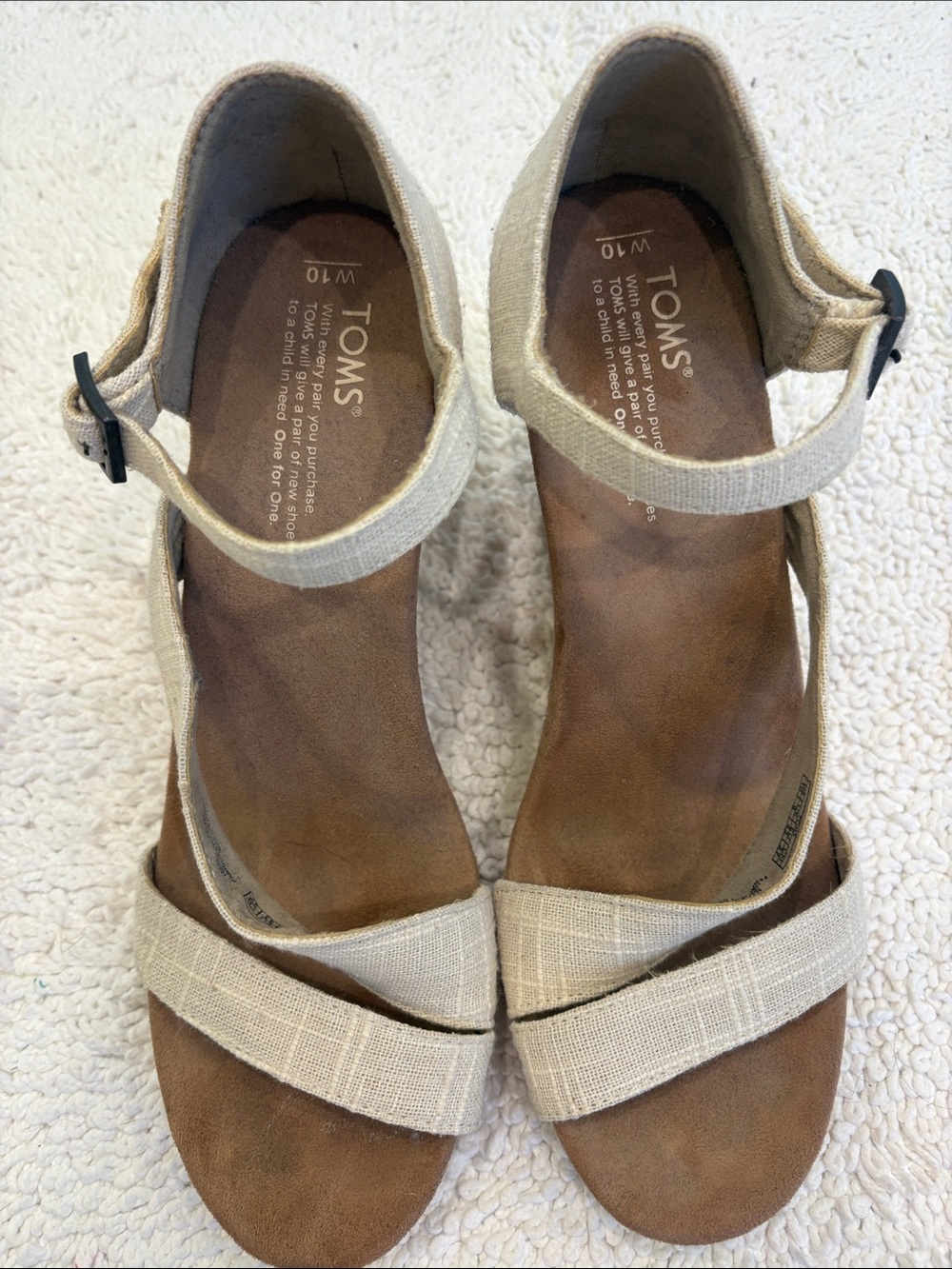 TOMS Women's Cream Linen Wedge Sandals with Ankle Strap